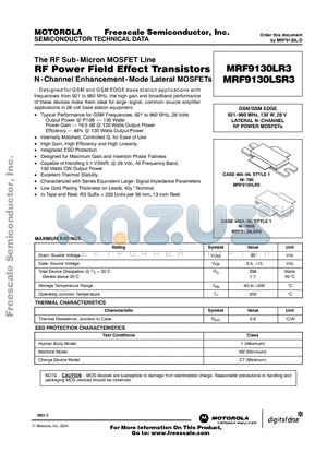 MRF9130LR3 datasheet - RF Power Field Effect Transistors