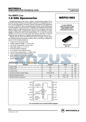 MRFIC1803 datasheet - 1.8 GHz UPMIXER, EXCITER AND LO AMP GaAs MONOLITHIC INTEGRATED CIRCUIT