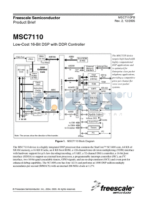 MSC7110 datasheet - Low-Cost 16-Bit DSP with DDR Controller