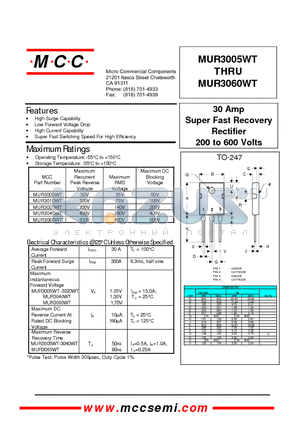 MUR3020WT datasheet - 30 Amp Super Fast Recovery Rectifier 200 to 600 Volts