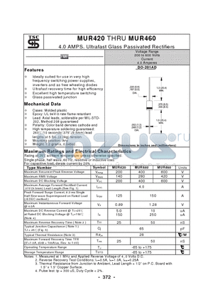 MUR460 datasheet - 4.0 AMPS. Ultrafast Glass Passivated Rectifiers