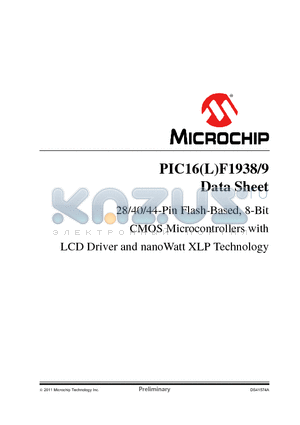 PIC16LF1938 datasheet - 28/40/44-Pin Flash-Based, 8-Bit CMOS Microcontrollers