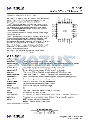 QT1081 datasheet - 8-KEY QTOUCH  SENSOR IC