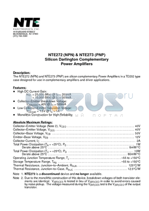 NTE273 datasheet - Silicon Darlington Complementary Power Amplifiers