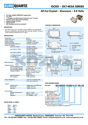 OC14E5A datasheet - AT-Cut Crystal - Sinewave - 5.0 Volts
