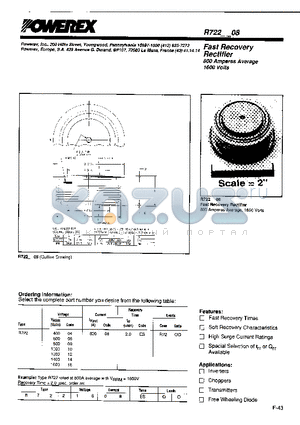 R7220808 datasheet - Fast Recovery Rectifier (800Amperes Average 1600 Volts)