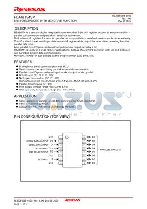 R8A66154SP datasheet - 8-bit I/O EXPANDER WITH LED DRIVE FUNCTION