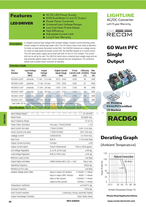 RACD60-2100 datasheet - 60 Watt PFC Single Output