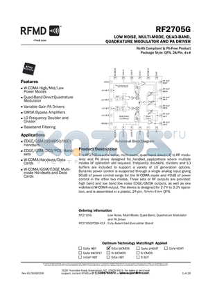 RF2705GPCBA-41X datasheet - LOW NOISE, MULTI-MODE, QUAD-BAND, QUADRATURE MODULATOR AND PA DRIVER