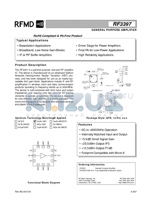 RF3397PCBA-41X datasheet - GENERAL PURPOSE AMPLIFIER