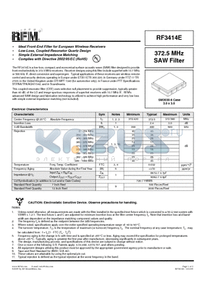 RF3414E datasheet - 372.5 MHz SAW Filter