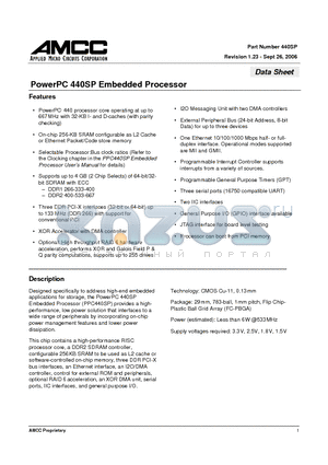 PPC440SP-ANC667C datasheet - PowerPC 440SP Embedded Processor