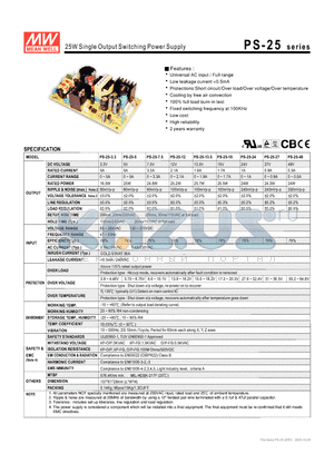 PS-45-15 datasheet - 25W Single Output Switching Power Supply