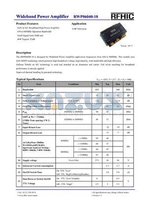 RWP06040-1H datasheet - Wideband Power Amplifier