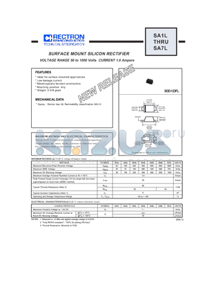 SA4L datasheet - SURFACE MOUNT SILICON RECTIFIER VOLTAGE RANGE 50 to 1000 Volts CURRENT 1.0 Ampere