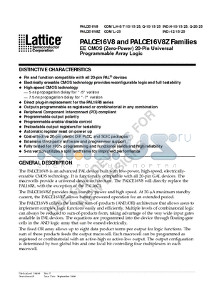 PALCE16V8Z-15JI datasheet - EE CMOS Zero-Power 20-Pin Universal Programmable Array Logic