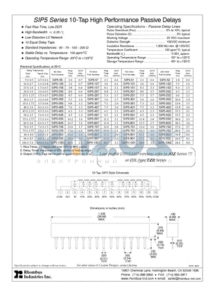 SIP5-752 datasheet - SIP5 Series 10-Tap High Performance Passive Delays