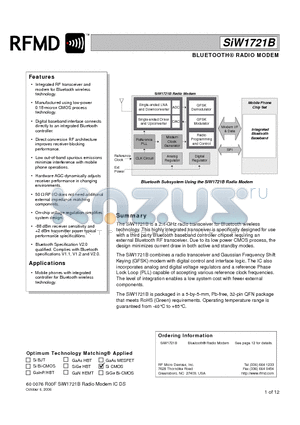 SIW1721BFIG datasheet - BLUETOOTH^ RADIO MODEM