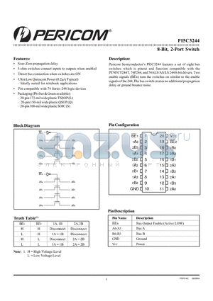 PI5C3244L datasheet - 8-Bit, 2-Port Switch