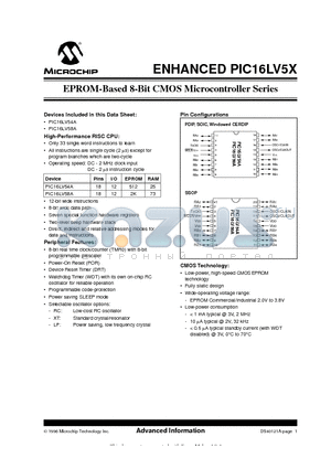 PIC16LV5X datasheet - EPROM-Based 8-Bit CMOS Microcontroller Series