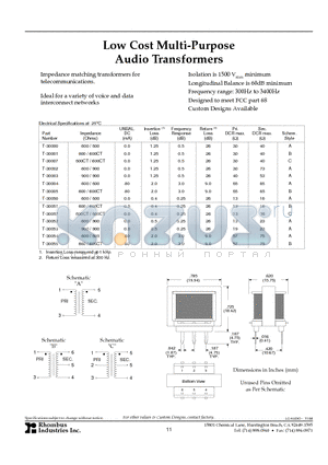 T-30003 datasheet - Low Cost Multi-Purpose Audio Transformers