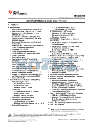 SPRAA84 datasheet - TMS320C6474 Multicore Digital Signal Processor