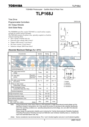 TLP168J datasheet - Photocoupler GaAAs IRed & Photo-Triac