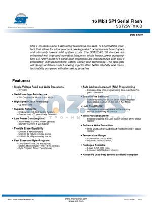 SST25VF016B datasheet - 16 Mbit SPI Serial Flash