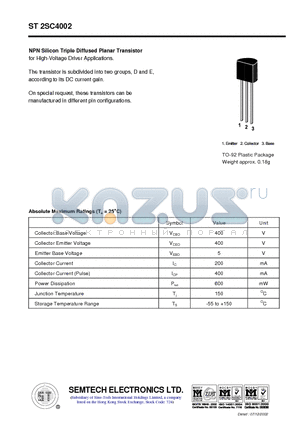 ST2SC4002 datasheet - NPN Silicon Triple Diffused Planar Transistor