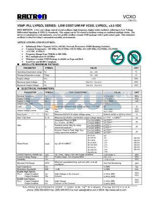 VS9PTRI datasheet - LOW COST UHF/HF VCXO, LVPECL, 3.3 VDC