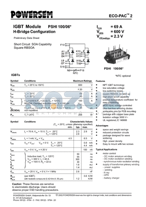 PSHI100-06 datasheet - IGBT Module H-Bridge Configuration