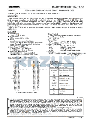 TC58FVT160-12 datasheet - 16-MBIT (2M x 8 BITS/1M x 16 BITS) CMOS FLASH MIMORY