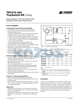 TNY375-380 datasheet - Energy-Efficient, Off-Line Switcher With Enhanced Peak Power Performance