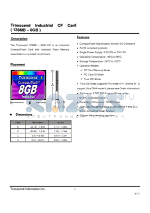 TS8GCFI datasheet - industrial CompactFlash Card