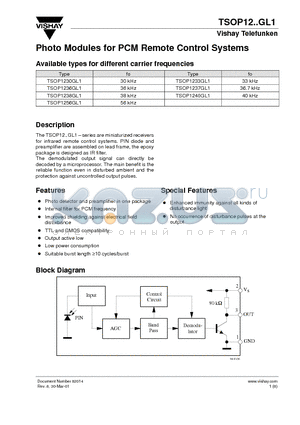 TSOP1237GL1 datasheet - Photo Modules for PCM Remote Control Systems