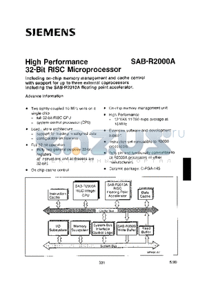 SAB-R2000A-16-A datasheet - HIGH PERFORMANCE 32-BIT RISC MICROPROCESSOR