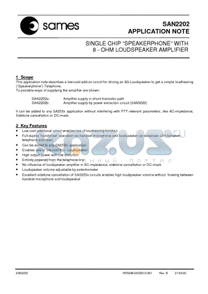 SAN2202B datasheet - SINGLE CHIP SPEAKERPHONE WITH 8 - OHM LOUDSPEAKER AMPLIFIER