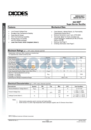 SBR40150CT datasheet - 40A SBR Super Barrier Rectifier