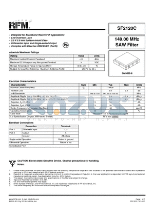 SF2120C datasheet - 149.00 MHz SAW Filter