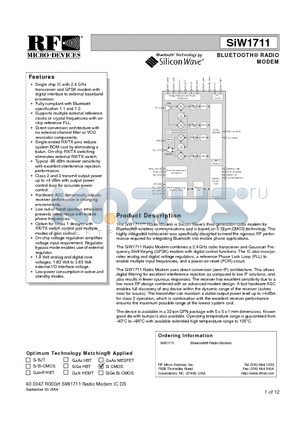 SIW1711FIF-T13 datasheet - BLUETOOTH RADIO MODEM