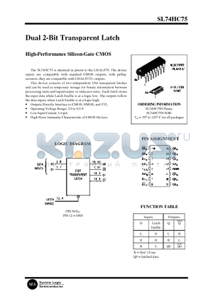 SL74HC75D datasheet - Dual 2-Bit Transparent Latch(High-Performance Silicon-Gate CMOS)