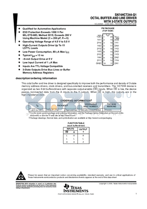 SN74HCT244QPWRQ1 datasheet - OCTAL BUFFER AND LINE DRIVER WITH 3-STATE OUTPUTS