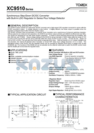 XC9510D13C3 datasheet - Synchronous Step-Down DC/DC Converter With Built-In LDO Regulator Plus Voltage Detector