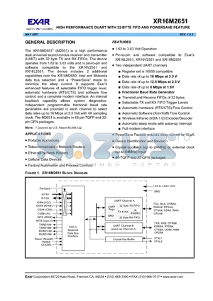 XR16M2651IM48 datasheet - HIGH PERFORMANCE DUART WITH 32-BYTE FIFO AND POWERSAVE FEATURE