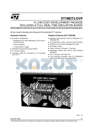 ST7MDT2-110 datasheet - A LOW-COST DEVELOPMENT PACKAGE INCLUDING A FULL REAL-TIME EMULATION BOARD