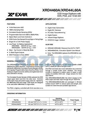 XRD44L60A datasheet - CCD IMAGE DIGITIZERS WITH CDS, PGA, AND 10-BIT A/D