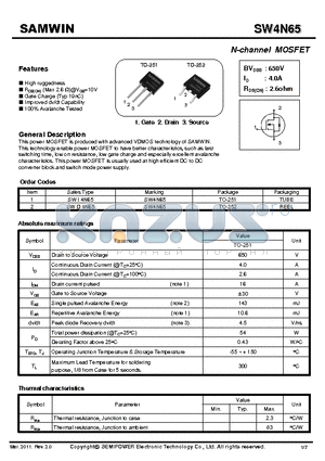 SWI4N65 datasheet - N-channel MOSFET (TO-251 , TO-252)