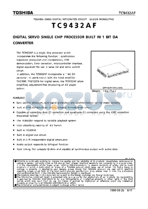 TC9432AF datasheet - DIGITAL SERVO SINGLE CHIP PROCESSOR BUILT IN 1 BIT DA CONVERTER