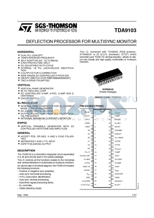 TDA9103 datasheet - DEFLECTION PROCESSOR FOR MULTISYNC MONITOR