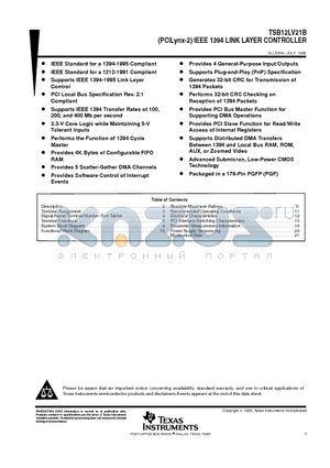 TSB12LV21B datasheet - IEEE 1394 LINK LAYER CONTROLLER